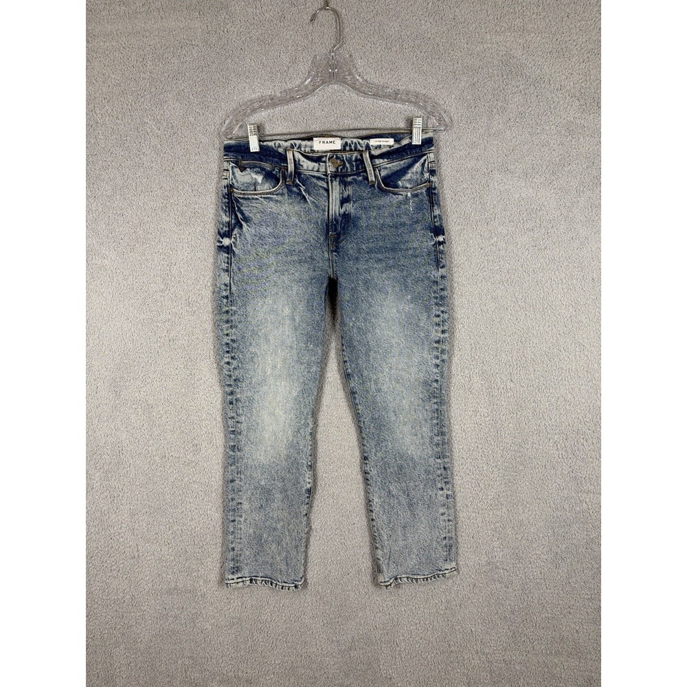 FRAME Le High Straight Ankle Jeans Womens 28 Lombard Bleach‎ Acid Wash Blue